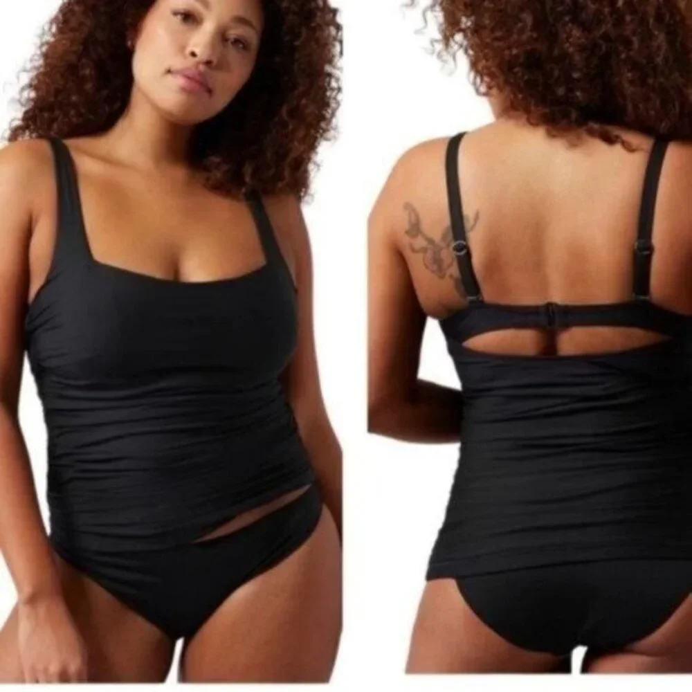 Athleta‎ Square Neck Bra Cup Swim Tankini Black UPF 50+ Beach Vacation